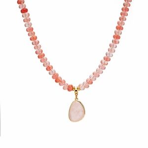 Pink Beaded Gemstone Pendant Necklace - Gold Accent by Mayamar